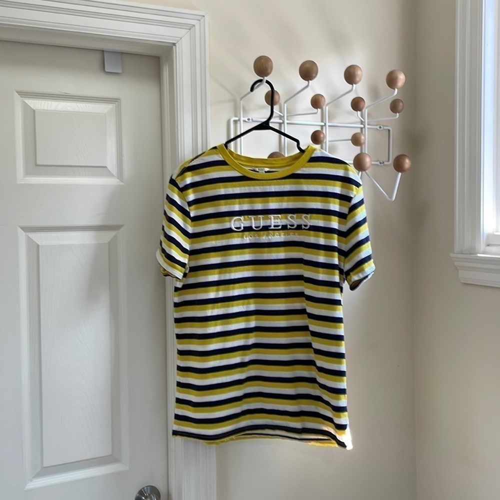 GUESS - Vintage 90s Inspired Striped Retro Shirt - Yellow Blue - Small